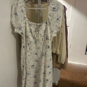 No Boundaries Floral Mini Dress - White and Blue